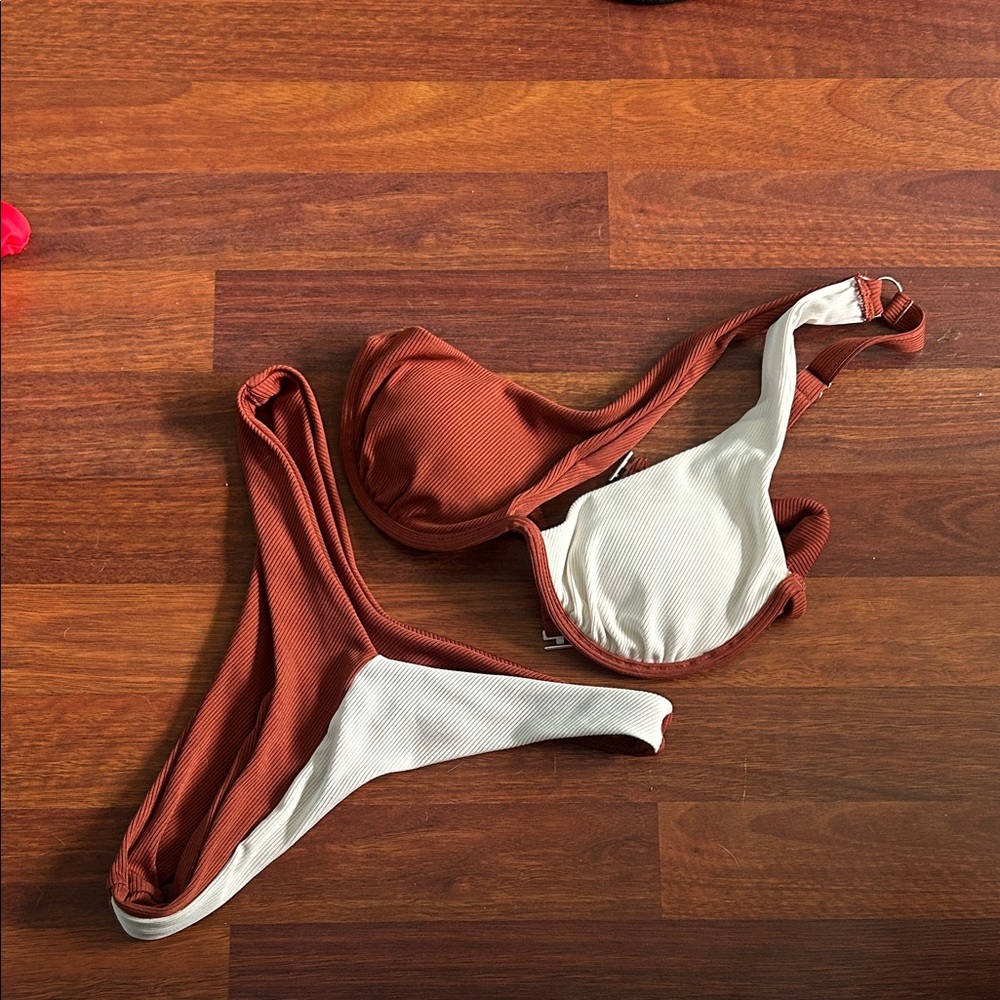 Rust and White Ribbed Bikini